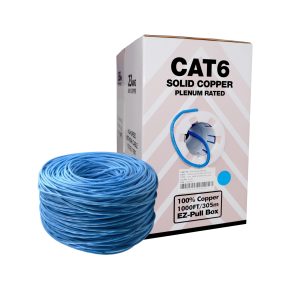 Cat6 Plenum Bare Copper 1000FT Solid Network 550MHZ Cable blue | White - Image 1